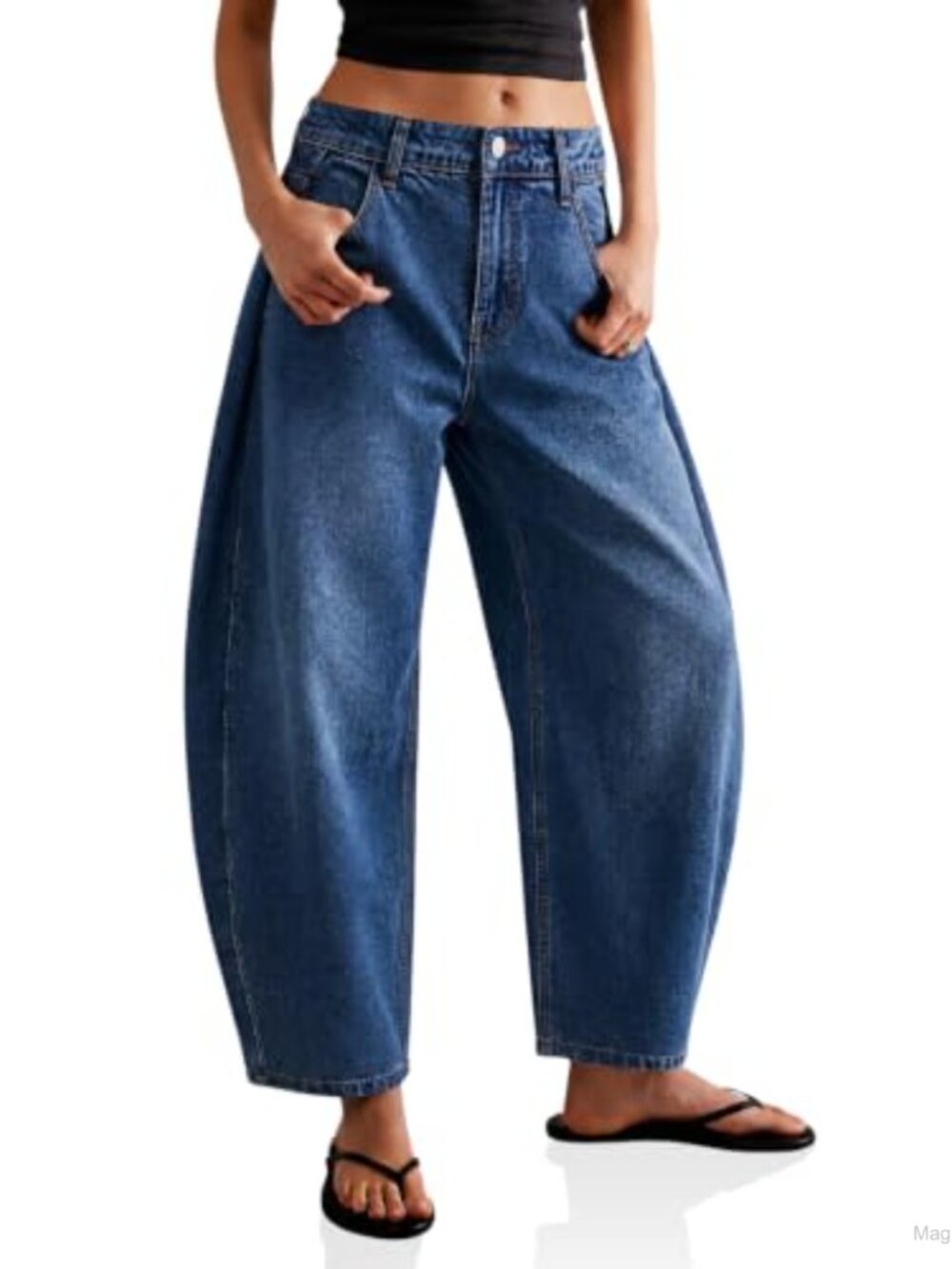 Womens High Waisted Barrel Jeans Wide Leg Pleated Denim Pants